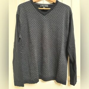 Jones New York Grey and Black Merino Wool V Neck Sweater. Size L